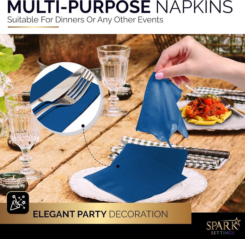 Amcrate 100 Pack Royal Blue Beverage Napkins, Big Party Pack, 2 Ply, Ideal for Wedding, Party, Birthday, Dinner, Lunch, Cocktails. (5” x 5”) by - Image 4